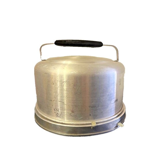 Vintage MIRRO Cake Carrier #2002KM Aluminum Locking Lid w Handle 1950s Excellent - Picture 3 of 16